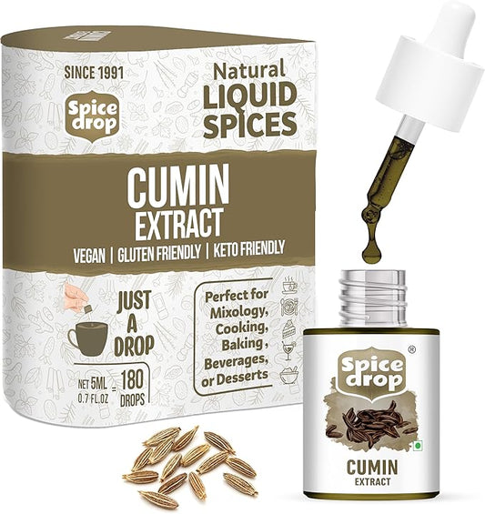 Spice Drop Cumin Natural Extract For Food, Beverages, And Dessert |100% Natural | For Authentic Taste and Aromatic Flavor | Natural Herbs Extract | 5ml (180 drops equivalent to 100g Jeera Powder) | Non-GMO | Vegan | Keto And Paleo Friendly