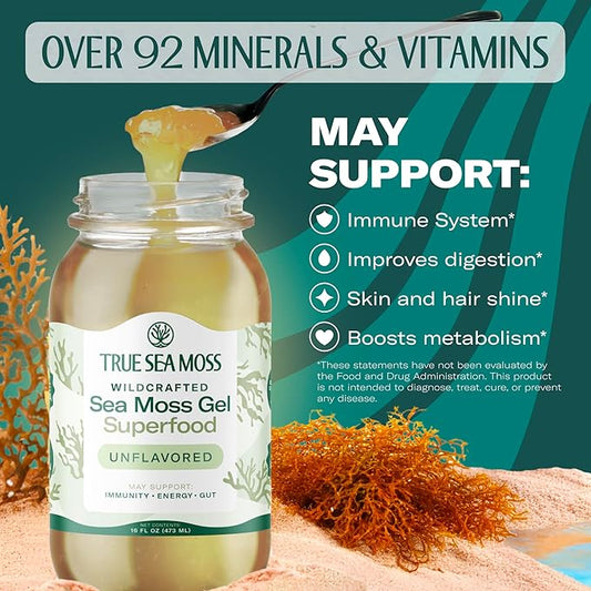 TrueSeaMoss Sea Moss Gel – Made in USA – Wildcrafted Seamoss, Dried Seaweed & Sea Vegetables – Original, Pack of 1 (Labels may Vary)