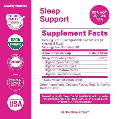 Pink Stork Organic Sleep Tea - Melatonin-Free - Calming Lavender Coconut Herbal Tea to Naturally Support Sleep - Pregnancy Friendly Bedtime Tea, Caffeine-Free - 15 Sachets, Hot or Iced