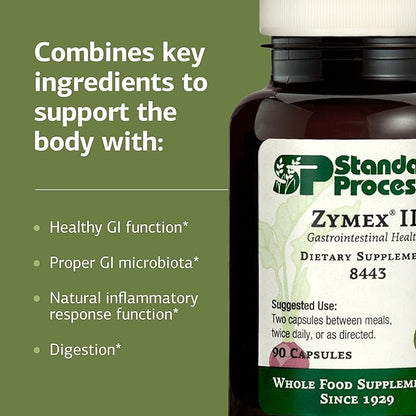 Standard Process Zymex II - Supplement for GI Support with Digestive Enzymes - Gluten-Free & Non-Soy - 90 Capsules (45 Servings)