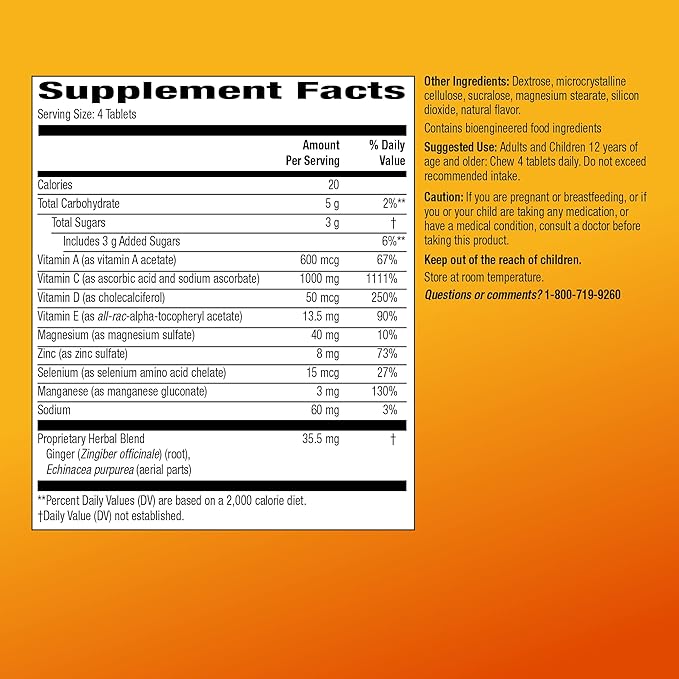 Amazon Basic Care - Chewable Tablets, Immune Support Citrus Chew Tablets, 116 Count