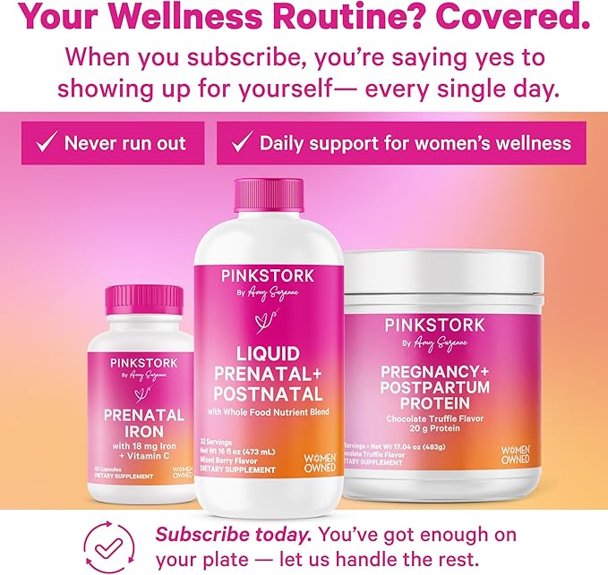 Pink Stork Liquid Prenatal Vitamins for Women - Berry Flavor - Organic Food Blend - for Fertility, Pregnancy, Postpartum- Morning Sickness Support - Breastfeeding and Lactation - 32 Servings