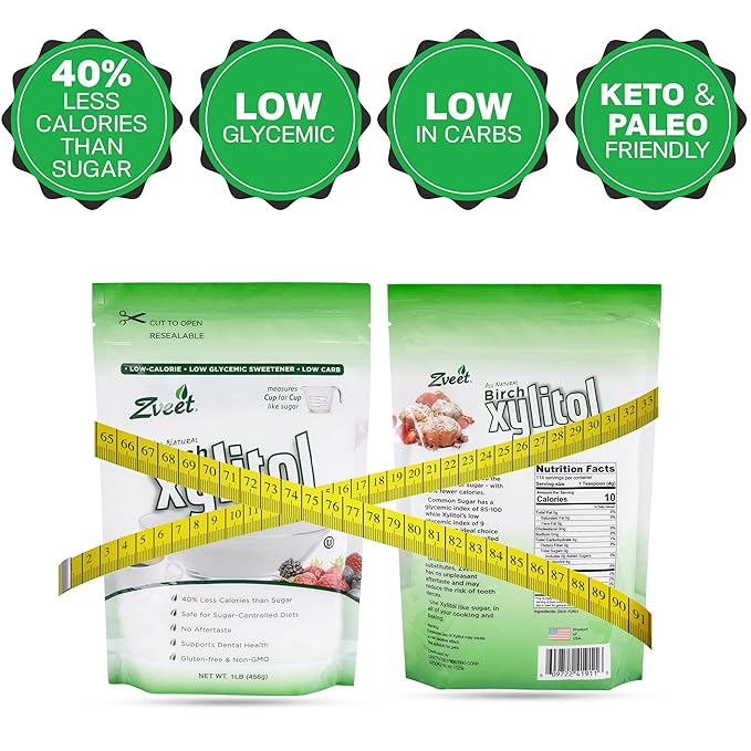 Zveet Birch Xylitol Sweetener | Keto Friendly, Non GMO Low Carb & Calorie Natural Sweetener Sugar Substitute | Kosher & Made in the USA | 5 Pound