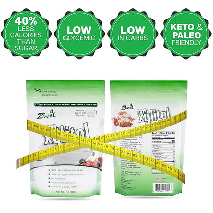 Zveet Birch Xylitol Sweetener | Keto Friendly, Non GMO Low Carb & Calorie Natural Sweetener Sugar Substitute | Kosher & Made in the USA | 5 Pound