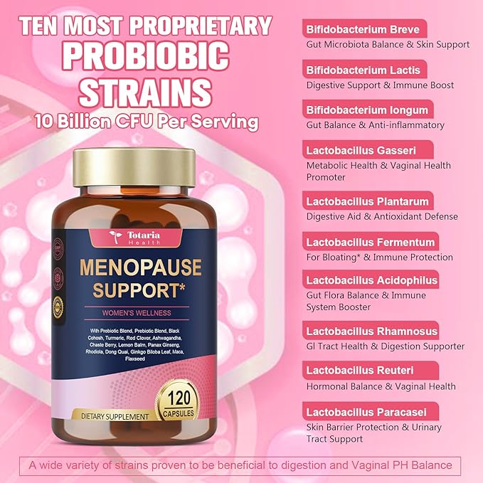 40-in-1 Menopause Supplements for Women, Multibenefit & Complete Black Cohosh for Hot Flashes, Night Sweats & Hormone Balance, w/ Probiotics, DIM, Vitex, Dong Quai, Red Clover and More, 120 Vegan Caps