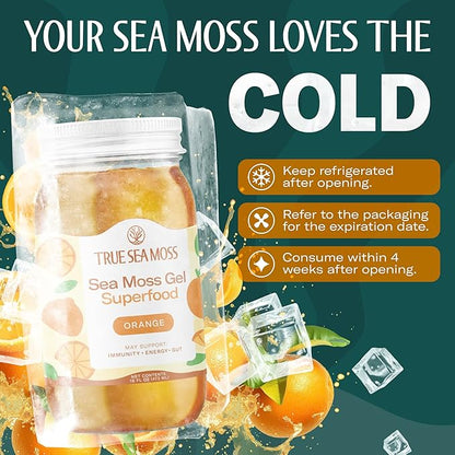 TrueSeaMoss Sea Moss Gel – Made in USA – Wildcrafted Seamoss, Fresh Fruits & Sea Vegetables – Orange, Pack of 1 (Labels may Vary)