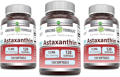 Amazing Formulas Astaxanthin 12mg Softgels Supplement | Non-GMO | Gluten Free (120 Count | 3 Pack)