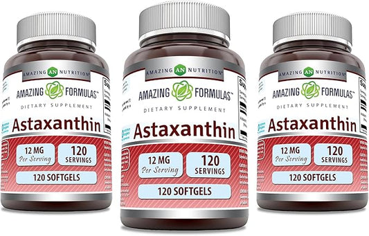 Amazing Formulas Astaxanthin 12mg Softgels Supplement | Non-GMO | Gluten Free (120 Count | 3 Pack)