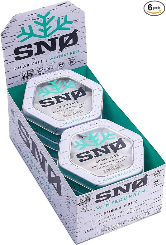 Wintergreen KETO Xylitol Candy Chips (6-Pack) - SNØ 1.5oz Tin - Sugar-Free Candy With Only 2 Ingredients | Low Carbs, Diabetic-Friendly, Non-GMO, Vegan, GF & Kosher | Purest candy in the world