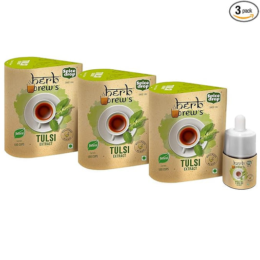 Spice Drop Holy Basil Extract - Immunity Booster Herbal Tea / Tulsi Drops - Authentic Indian Herbal Mix - Natural & Ayurvedic - Rich Aroma - No Added Color or Preservative - Vegan - 0.17 Oz Pack Of 3