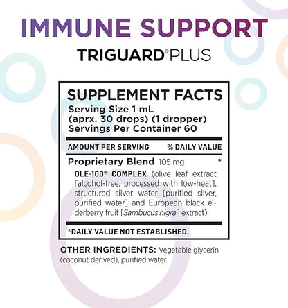 Triguard Plus Concentrate | Colloidal Silver Liquid, Sambucus Elderberry Extract & Olive Leaf Extract, 3-in-1 Liquid Immune Support | Powerful Immune System Booster | Great Taste - 2oz / 60ml