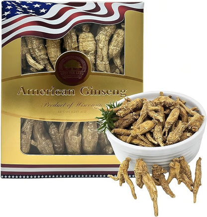 Wisconsin American Ginseng 8OZ, American Wisconsin Ginsengss Slices Root 西洋参/花旗参 Energy for Men & Women Ginseng in Soup, Tea Smoothies Medium 4 Ounce 2 Box