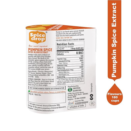 Spice Drop Pumpkin Spice Extract - Up to 180 Drops Per Bottle | Coffee, Cooking, Baking, Dessert | Rich In Quality And Aroma | No Added Color or Preservative | Vegan , Pack of 1