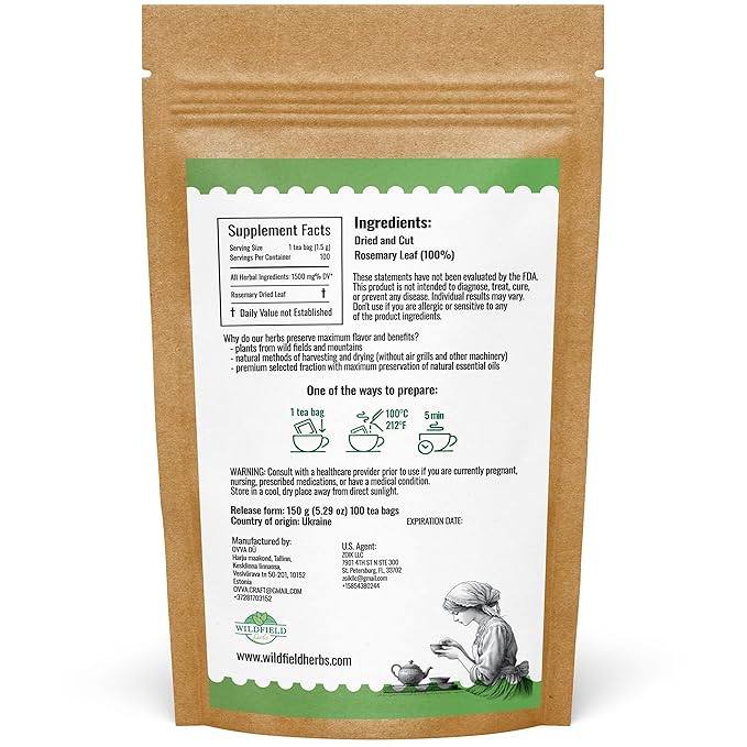 100 Bags Rosemary Tea Herbal Tea (Salvia Rosmarinus) - 100 Count 1.5g Bags Rosemary Herb Te De Romero