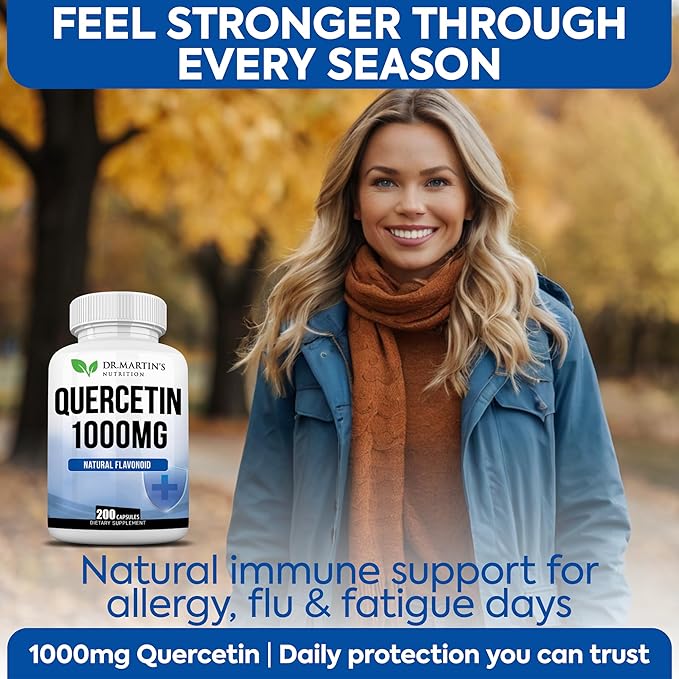 1000mg Quercetin - 200 Capsules | Immune Support, Antioxidant for Seasonal Sinus Relief & Cardiovascular Health | Maintains Inflammatory & Immune Responses | Men & Women
