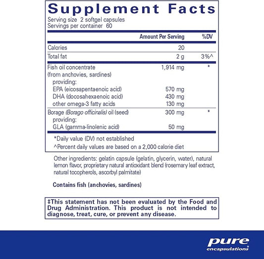 Pure Encapsulations EFA Essentials | Triglyceride-Form Fish Oil and Borage Oil Blend | 120 Softgel Capsules