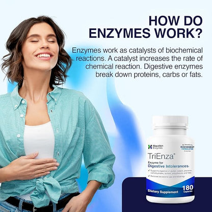 TriEnza Digestive Enzymes for Women & Men, Digestive Enzyme Supplements for Proteins, Carbs, Fats & Polyphenols Help Break Down Wheat, Dairy, Soy, 180 Capsules (90 Doses)