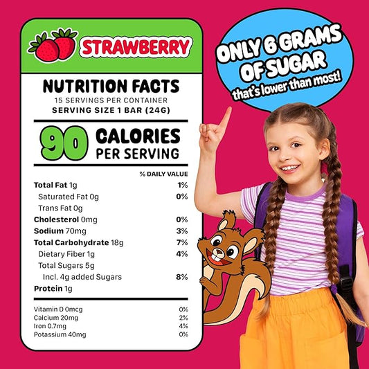 Snakkidz Organic Chewy Granola Bar, Allergen Free, Made with Avocado Oil, Low Sugar (15 Bars, Strawberry)