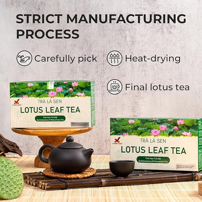 VUONGMART Dried Lotus Leaf Tea, 100% Hand Pick, Stevia, Jiaogulan, Jasmine, Organic Herbal Tea, 30 Tea Bags, Gluten Free, Dairy Free, Sugar Free & Natural, Energy Boost & Health Support
