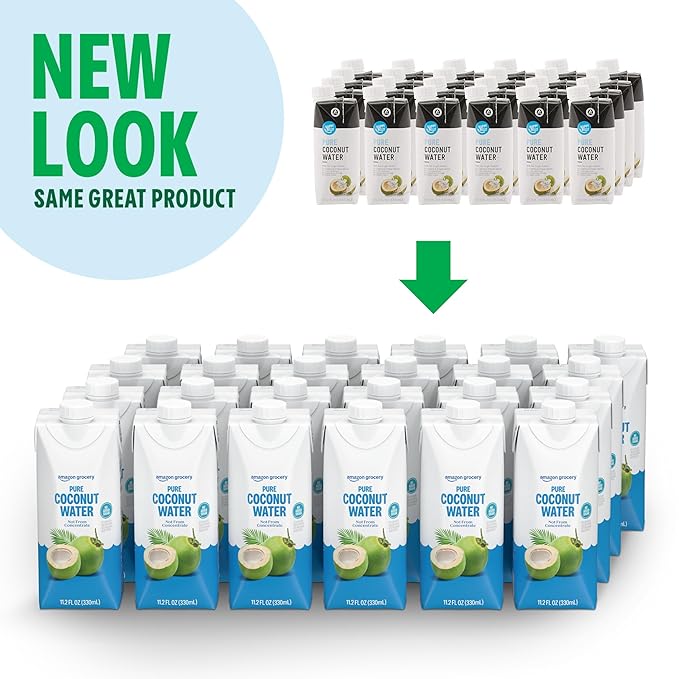 Amazon Grocery, Pure Coconut Water, 11.2 Fl Oz, 24 Ct (Previously Happy Belly, Packaging May Vary)