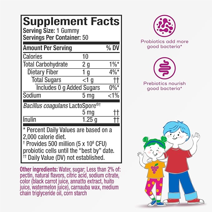 Align Probiotic, Kids Gummies, Prebiotic + Probiotic helps support a healthy digestive system*, #1 Doctor Recommended Probiotic Brand‡, 50 Gummies Packaging may vary