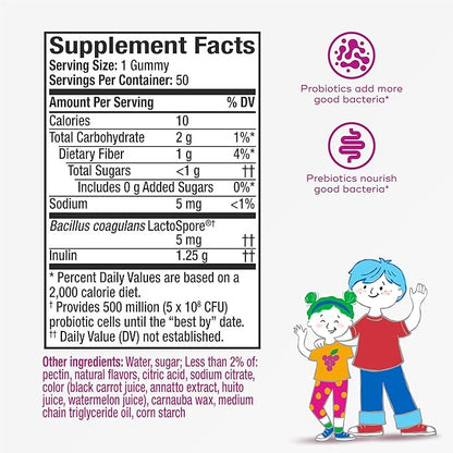 Align Probiotic, Kids Gummies, Prebiotic + Probiotic helps support a healthy digestive system*, #1 Doctor Recommended Probiotic Brand‡, 50 Gummies Packaging may vary