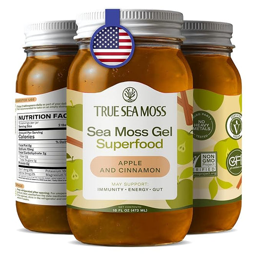 TrueSeaMoss Sea Moss Gel – Made in USA – Wildcrafted Seamoss, Fresh Fruits & Sea Vegetables – Apple/Cinnamon, Pack of 1 (Labels may Vary)