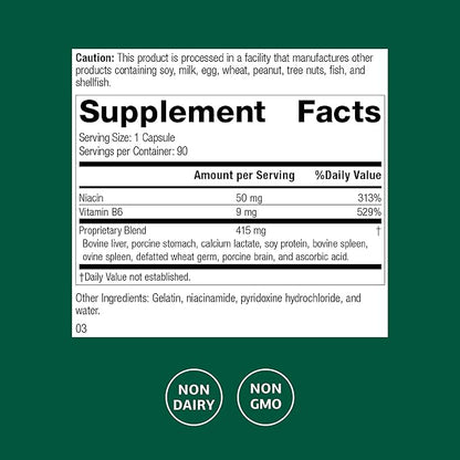 Standard Process Inc. Niacinamide B6 - Whole Food Energy, Metabolism and Nervous System Supplements with Soy Protein, Vitamin B6, Ascorbic Acid, Calcium Lactate, and Niacinamide - 90 Capsules