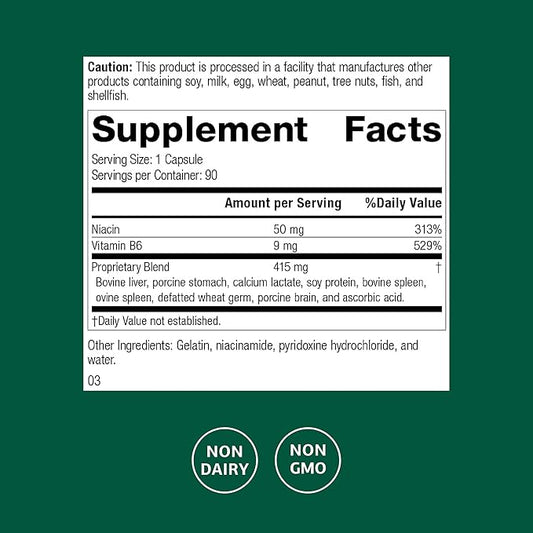 Standard Process Inc. Niacinamide B6 - Whole Food Energy, Metabolism and Nervous System Supplements with Soy Protein, Vitamin B6, Ascorbic Acid, Calcium Lactate, and Niacinamide - 90 Capsules
