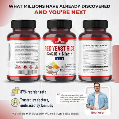 Ultra Red Yeast Rice CoQ10 - Promote Overall Health with Niacin, L-Arginine, L-Citrulline (90 Count (Pack of 1))