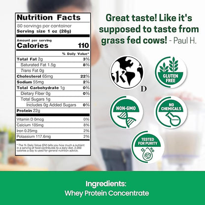 Z Natural Foods Grass-Fed Whey Protein Concentrate - Clean Whey Protein Powder from New Zealand - Cold Processed Pure Whey Protein with Essential Amino Acids for Nutrition & Fitness, Unflavored, 5 lbs
