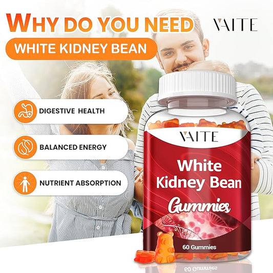 White Kidney Bean Extract 1000mg Supplement – Antioxidant Support & Daily Energy, Plant-Based Fiber from Kidney Beans, Vegan, Non-GMO, Gluten-Free, No Artificial Flavors, 60 Gummies for Men & Women