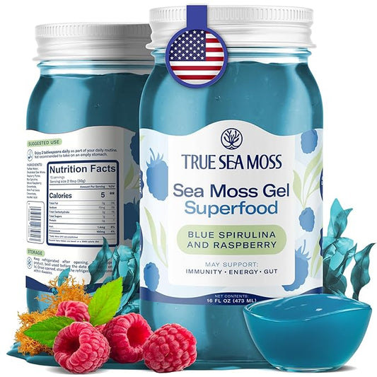 TrueSeaMoss Sea Moss Gel – Made in USA – Wildcrafted Seamoss, Fresh Fruits & Sea Vegetables – Blue Spirulina, Pack of 1 (Labels may Vary)