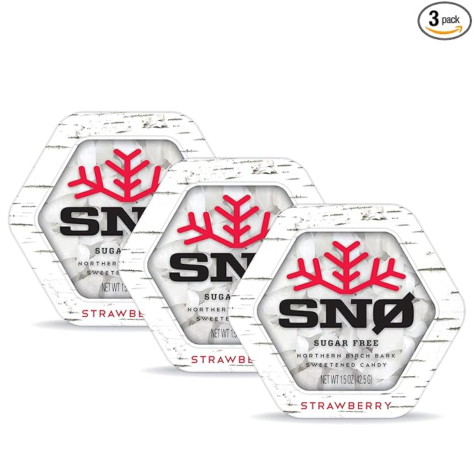 Strawberry KETO Xylitol Candy Chips (3-Pack) - SNØ 1.5oz Tin - Sugar-Free Candy With Only 2 Ingredients | Low Carbs, Diabetic-Friendly, Non-GMO, Vegan, GF & Kosher | Purest candy in the world