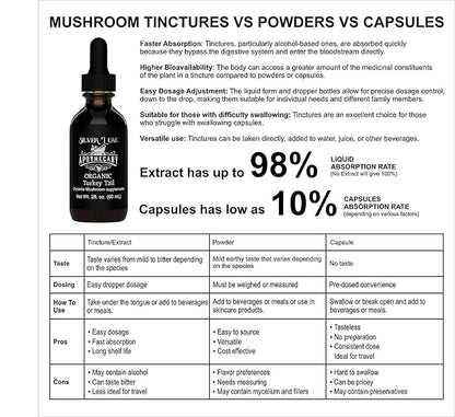 Silverleaf Apothecary Organic Triple-Extracted Turkey Tail Tincture Mushroom Supplement for Immune Support, Gastrointestinal & Gut Microbiome Wellness - 2 Fl Oz (60ml)
