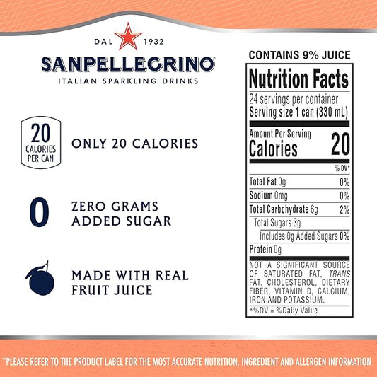 Sanpellegrino Zero Grams Added Sugar Italian Sparkling Drinks, Sparkling Peach Clementine Beverage, 11.15 Fl Oz (Pack of 24)