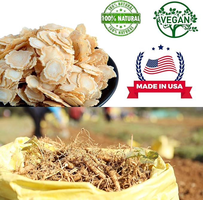 4 Bags of American Ginseng Slices from Wisconsin, DOL American Wisconsin Ginseng Slices Root for Tea, Energy for Men Women Mental Health Boosts Immunity, Gluten Free, 花旗参/西洋参 4 Bag of 4OZ,16 Ounces