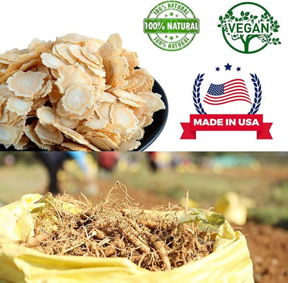 4 Bags of American Ginseng Slices from Wisconsin, DOL American Wisconsin Ginseng Slices Root for Tea, Energy for Men Women Mental Health Boosts Immunity, Gluten Free, 花旗参/西洋参 4 Bag of 4OZ,16 Ounces