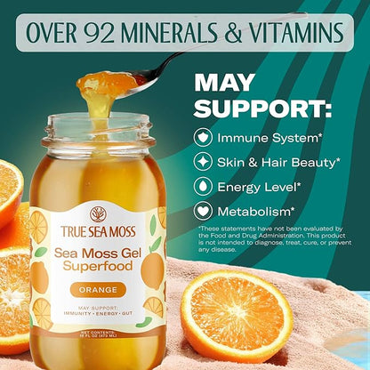 TrueSeaMoss Sea Moss Gel – Made in USA – Wildcrafted Seamoss, Fresh Fruits & Sea Vegetables – Orange, Pack of 1 (Labels may Vary)