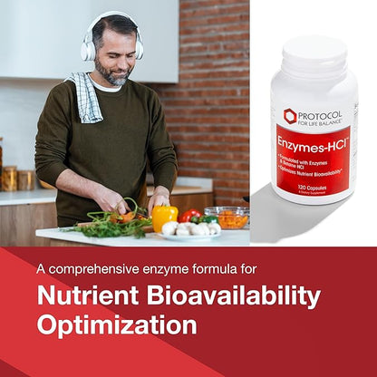 PROTOCOL FOR LIFE BALANCE Enzymes-HCl - Digestive Enzymes with Bromelain - Full Spectrum of Proteases - Digestion Supplement - Soy & Dairy Free - 120 Capsules