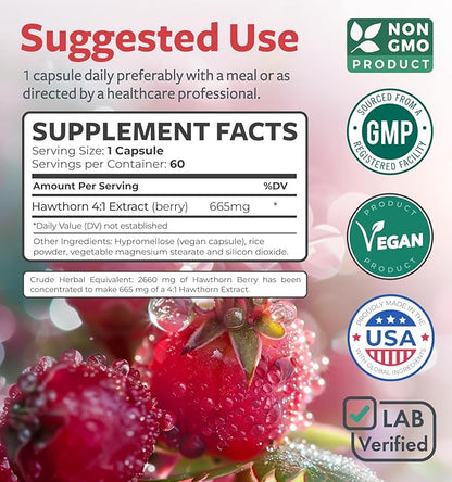 Super Potent Hawthorn Berry Extract Capsules - Hawthorn Berry Supplement Made from Extra Strength Concentrate to Support Heart and Digestive Health - Vegan Non-GMO & Gluten Free (2 Month Supply)