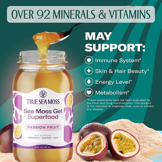 TrueSeaMoss Sea Moss Gel – Made in USA – Wildcrafted Seamoss, Fresh Fruits & Sea Vegetables – Passion Fruit, Pack of 2 (Labels May Vary)