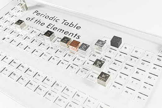 Acrylic Periodic Table Science Education Collection Bracket for Element Cubes + 9pcs 0.39" 10mm Engraved Density Up to 99.99% Pure Metal - Aluminium Bismuth Carbon Copper Iron Nickel Zinc Titanium Tin