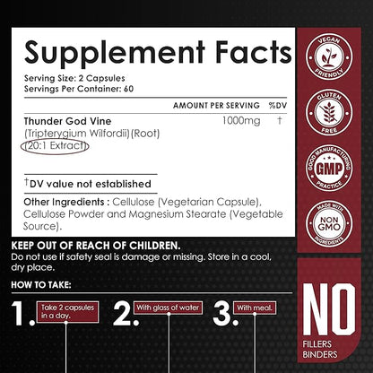 AMALTH Thunder God Vine Root – Tripterygium Wilfordii Herbal Supplement – Capsules with Lei Gong Teng Extract with Triptolide – 120 Capsules