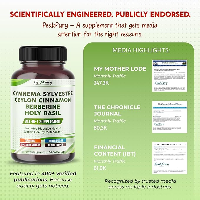 All-in-1 Gymnema Sylvestre Ceylon Cinnamon Berberine1, High Potency s for Digestive Health & Metabolism Support - Made in The USA