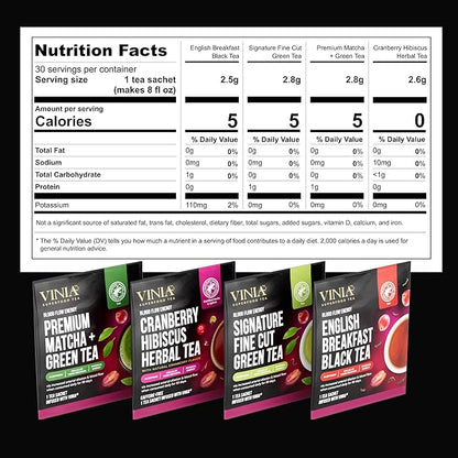 VINIA Tea Sampler, 4 Flavor Variety Pack. Made with Organic Teas, Infused with Piceid Resveratrol for Heart Health, Nitric Oxide, Physical Energy, Alertness, Blood Flow, Keto, Kosher, NON-GMO. 30 Ct