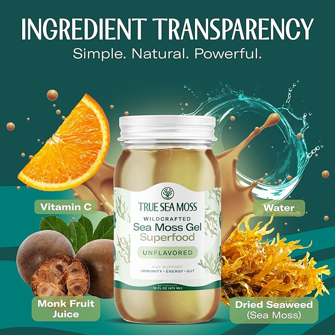 TrueSeaMoss Sea Moss Gel – Made in USA – Wildcrafted Seamoss, Dried Seaweed & Sea Vegetables – Original, Pack of 1 (Labels may Vary)