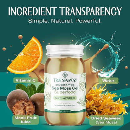 TrueSeaMoss Sea Moss Gel – Made in USA – Wildcrafted Seamoss, Dried Seaweed & Sea Vegetables – Original, Pack of 1 (Labels may Vary)
