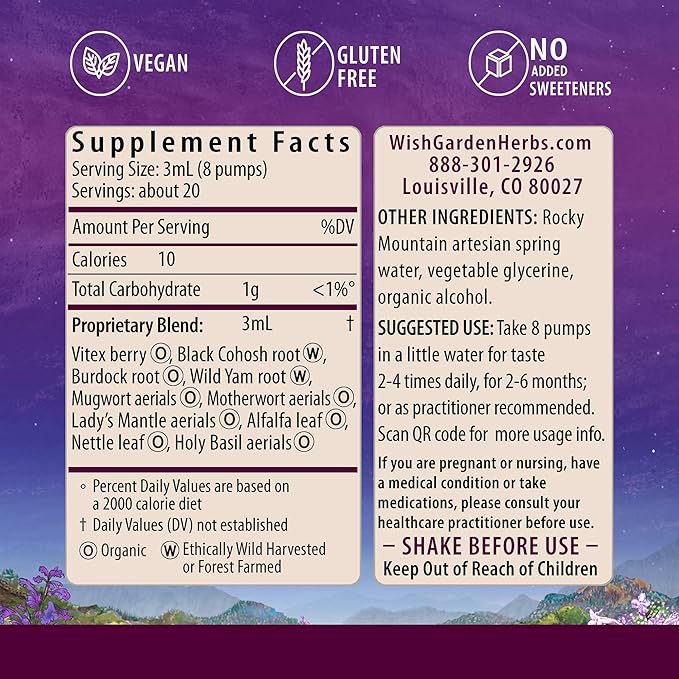 WishGarden Herbs Cycle Changes Herbal Menopause Support - Plant-Based Supplement w/Black Cohosh, Wild Yam & Vitex Supports Hormone Balance for Women in Transition from Perimenopause to Menopause, 2oz