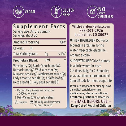 WishGarden Herbs Cycle Changes Herbal Menopause Support - Plant-Based Supplement w/Black Cohosh, Wild Yam & Vitex Supports Hormone Balance for Women in Transition from Perimenopause to Menopause, 4oz